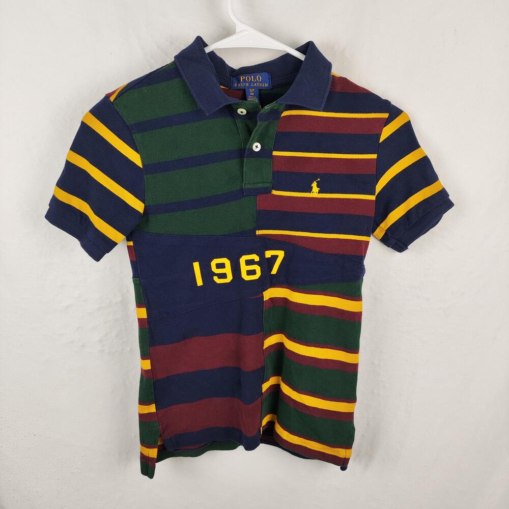 Polo Ralph Lauren Polo Shirt Boys 8 Multicolor Striped 1967 Logo Rugby Style